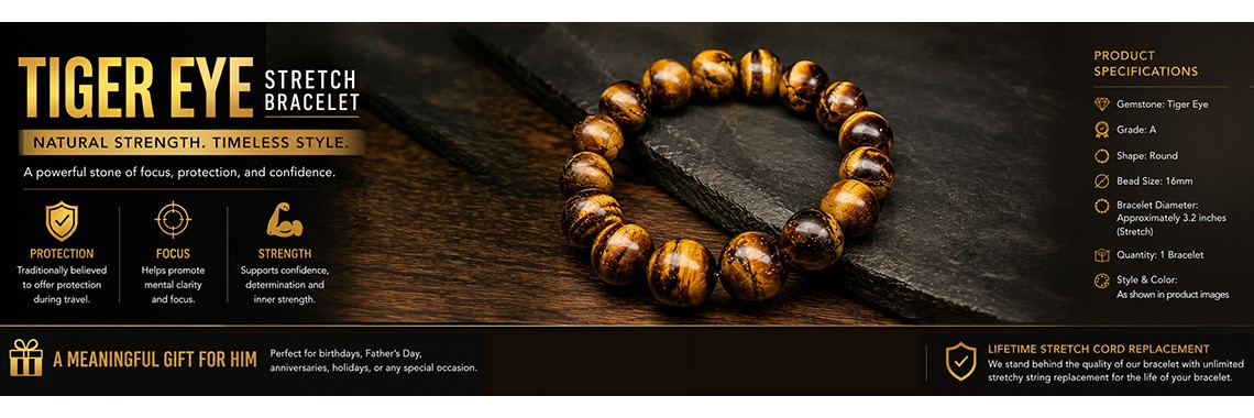 16MM Tiger Eye Round Bead Gemstone Stretch Bracelet R67