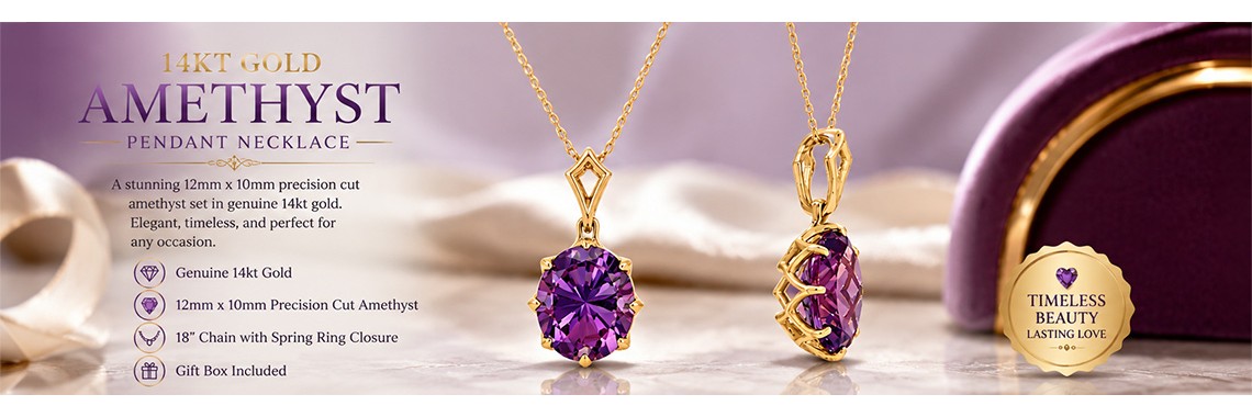 18" 14 Karat Gold Precision Cut Amethyst Necklace