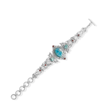 8" Oxidized Ornate Roman Glass and Garnet Bracelet