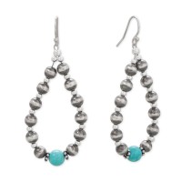 Turquoise and Oxidized Bead Pear Outline Earrings