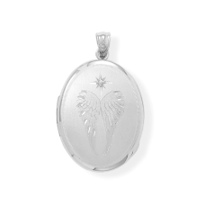 Oval Angel Wings Memory Keeper Locket with Diamond | Engravable