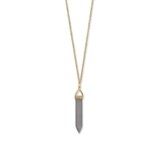 14 Karat Gold Plated Spike Pencil Cut Gray Moonstone Necklace