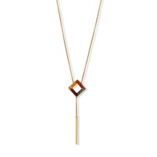 17" + 2" 24 Karat Gold Plated Square Amber Drop Necklace