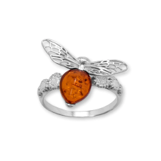 Baltic Amber Honey Bee and Flower Ring